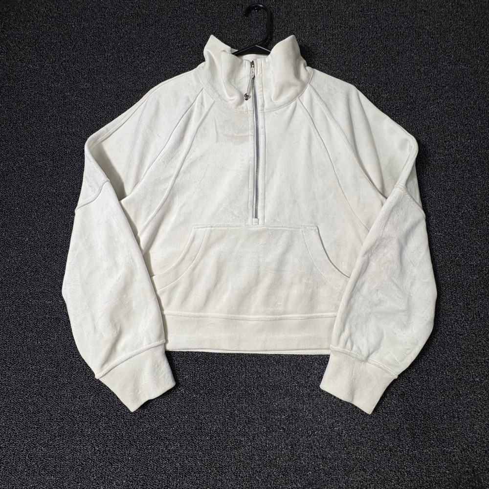 Lululemon Scuba Oversized Half-Zip Hoodie Womens M/L Velour White LW3IBKS
